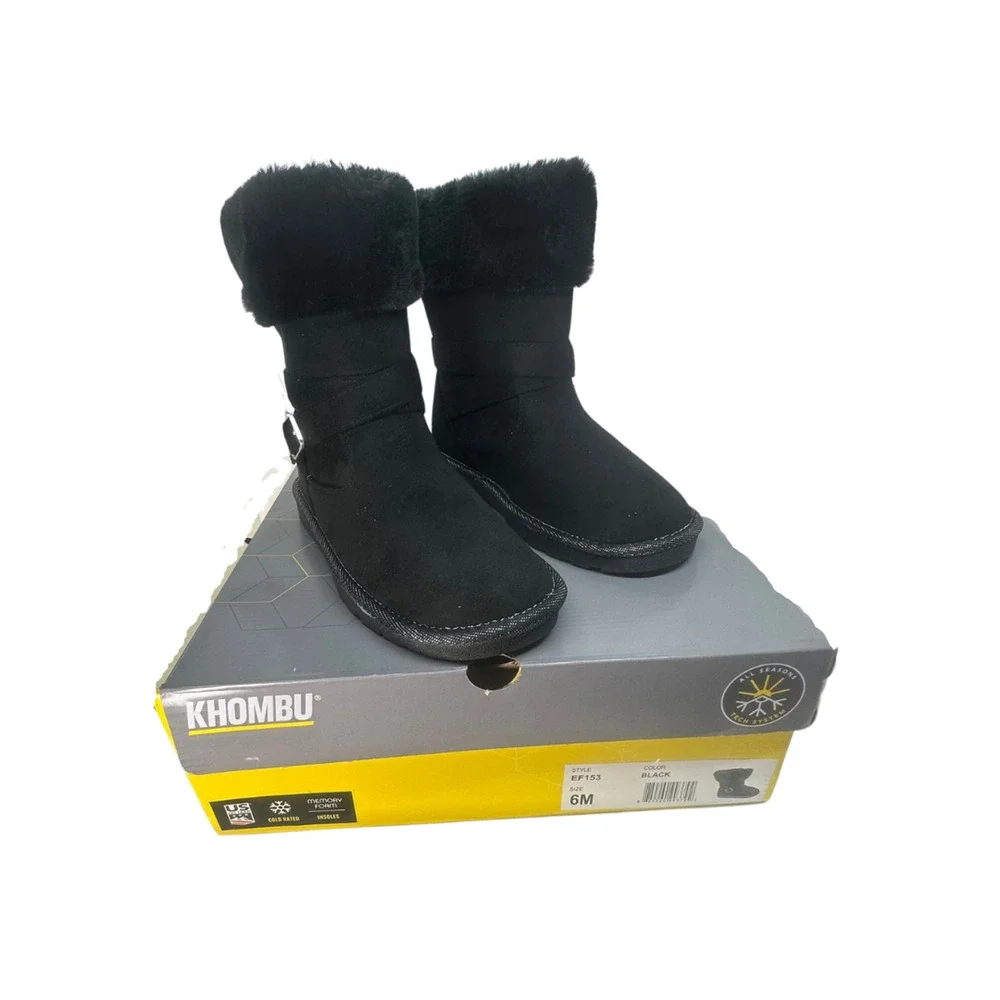 Khombu Black Faux Fur Winter Ankle Boots Memory Foam 6M